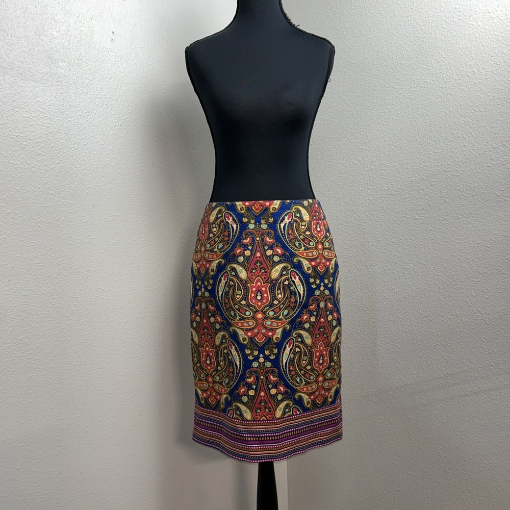 Merona Skirt Women's 6 Multicolor Oriental Paisley Artsy‎ Boho Stretch Pockets